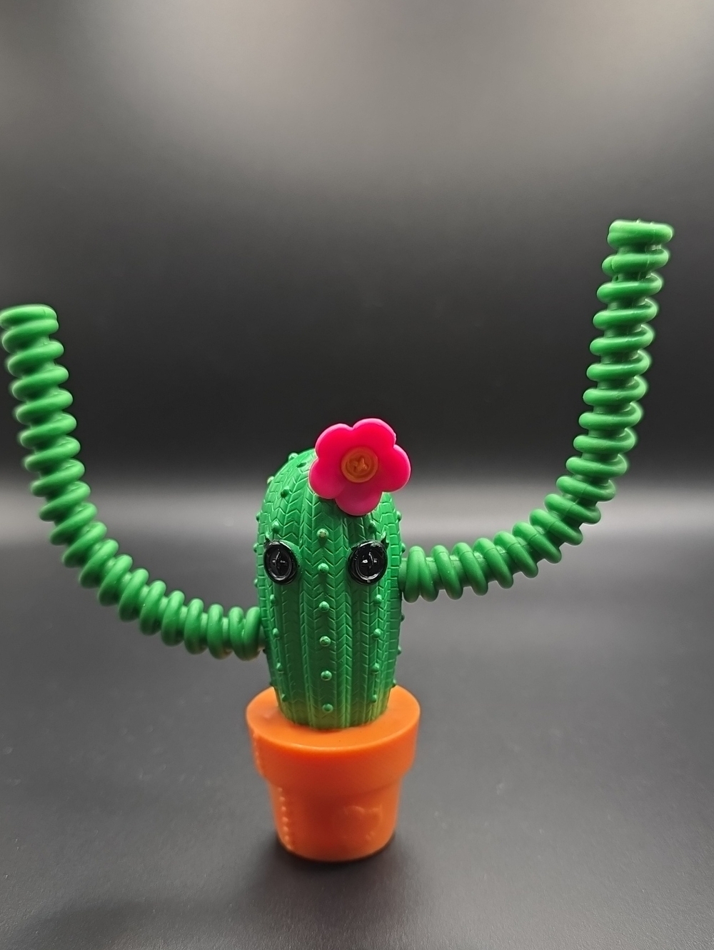 Bendable Green Cactus Toy with Orange Pot and Pink Flower